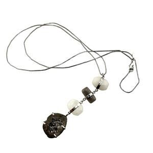 Loft Quartz Druzy Modern Dramatic Y-Drop Silver Tone Extra Long 32" Necklace